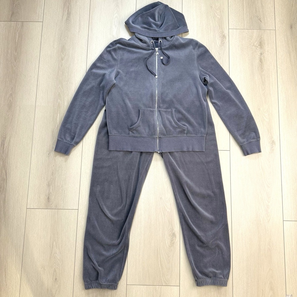 Y2K Victoria's Secret Size‎ L Velour Tracksuit Gray Angel Wings Zip Hoodie Pants